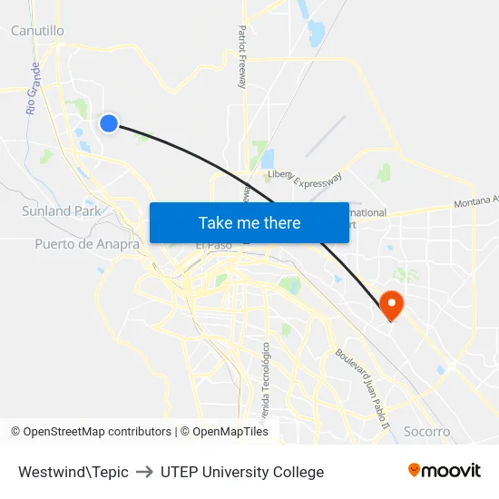 Westwind\Tepic to UTEP University College map