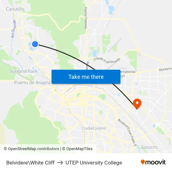 Belvidere\White Cliff to UTEP University College map