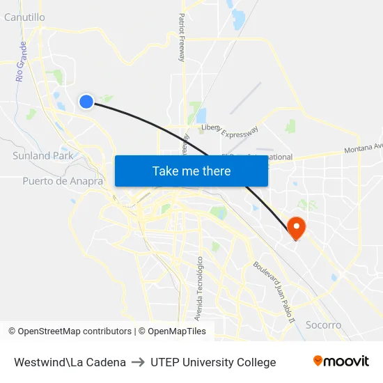 Westwind\La Cadena to UTEP University College map