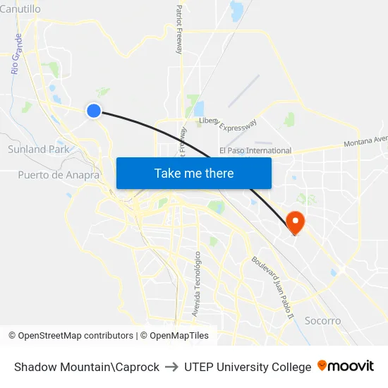 Shadow Mountain\Caprock to UTEP University College map