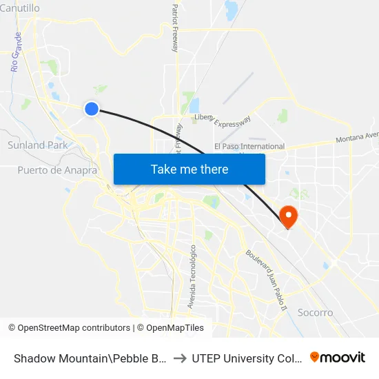 Shadow Mountain\Pebble Beach to UTEP University College map