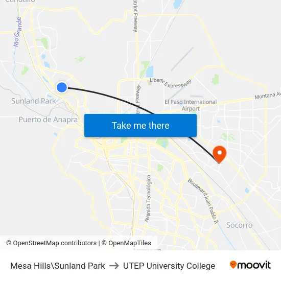 Mesa Hills\Sunland Park to UTEP University College map