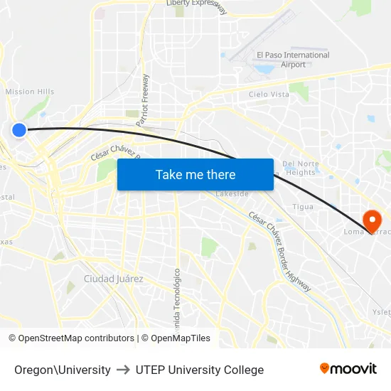 Oregon\University to UTEP University College map