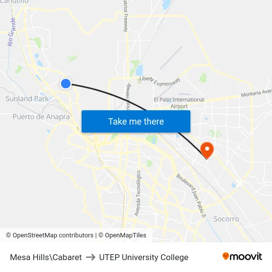 Mesa Hills\Cabaret to UTEP University College map