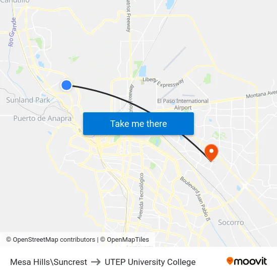 Mesa Hills\Suncrest to UTEP University College map