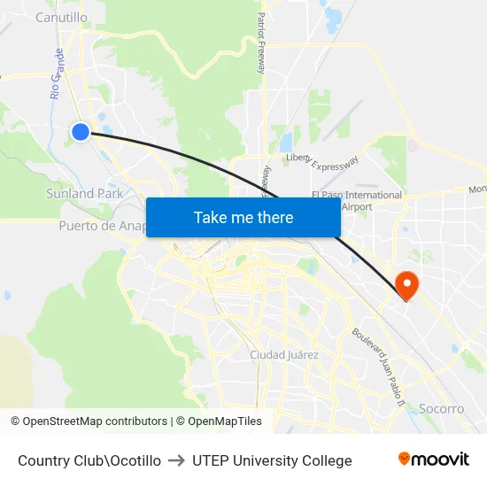 Country Club\Ocotillo to UTEP University College map