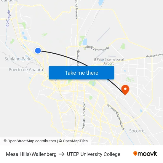 Mesa Hills\Wallenberg to UTEP University College map
