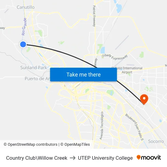 Country Club\Willow Creek to UTEP University College map