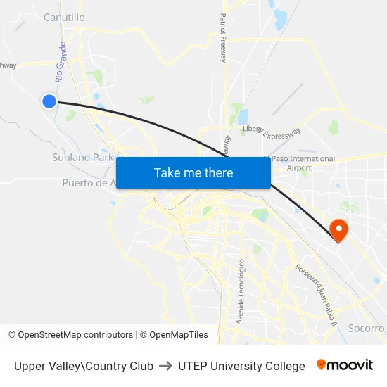 Upper Valley\Country Club to UTEP University College map