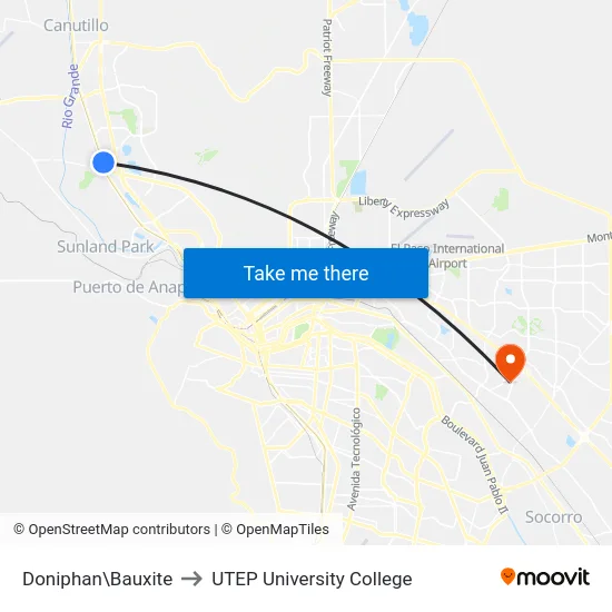Doniphan\Bauxite to UTEP University College map