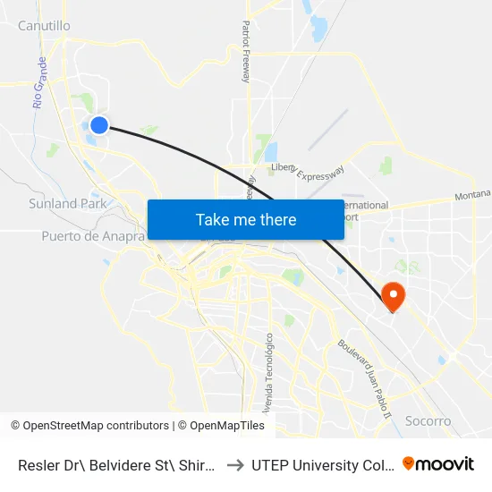 Resler Dr\ Belvidere St\ Shire Way to UTEP University College map