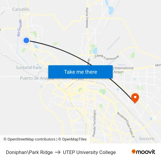 Doniphan\Park Ridge to UTEP University College map