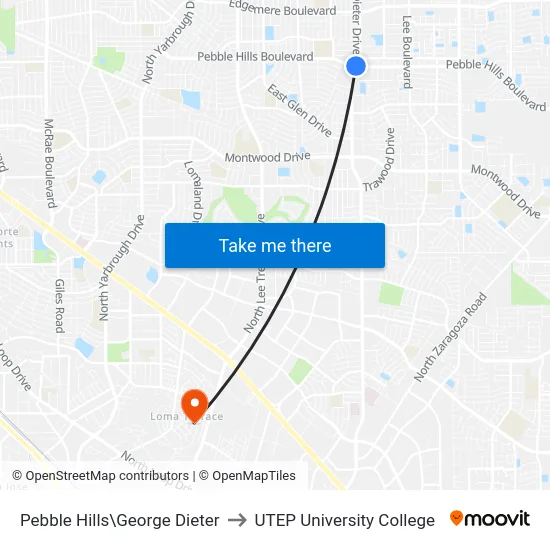 Pebble Hills\George Dieter to UTEP University College map