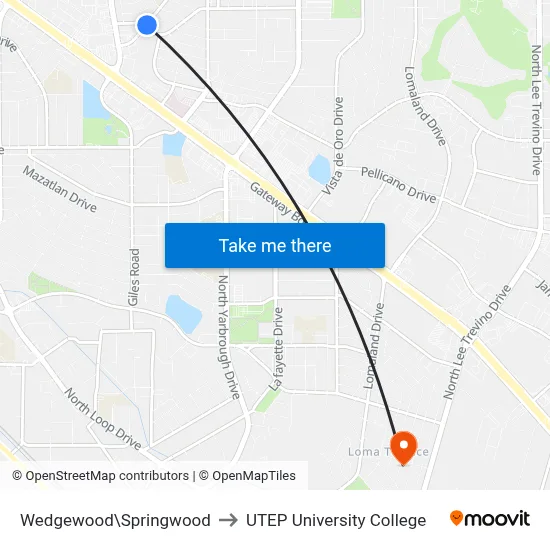 Wedgewood\Springwood to UTEP University College map