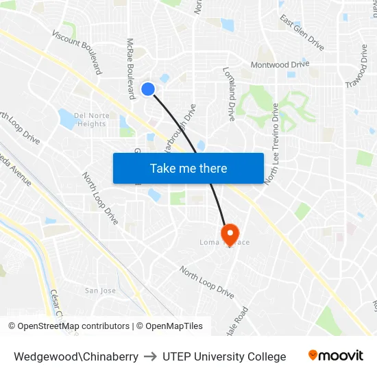 Wedgewood\Chinaberry to UTEP University College map