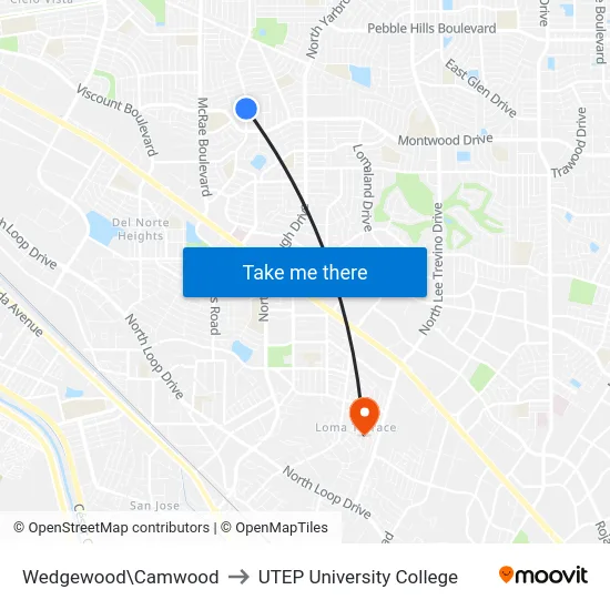 Wedgewood\Camwood to UTEP University College map