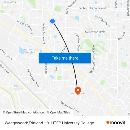 Wedgewood\Trinidad to UTEP University College map