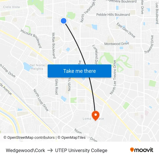 Wedgewood\Cork to UTEP University College map