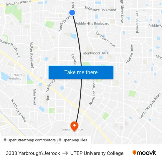 3333 Yarbrough\Jetrock to UTEP University College map