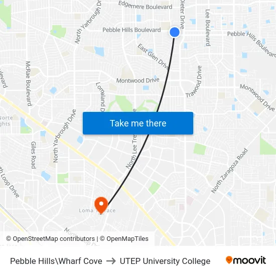 Pebble Hills\Wharf Cove to UTEP University College map