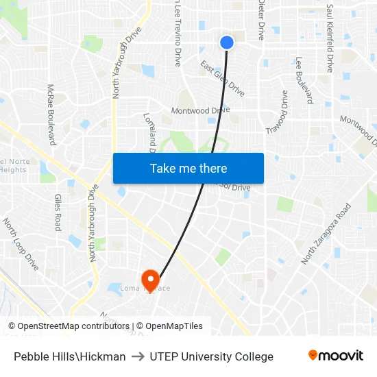 Pebble Hills\Hickman to UTEP University College map