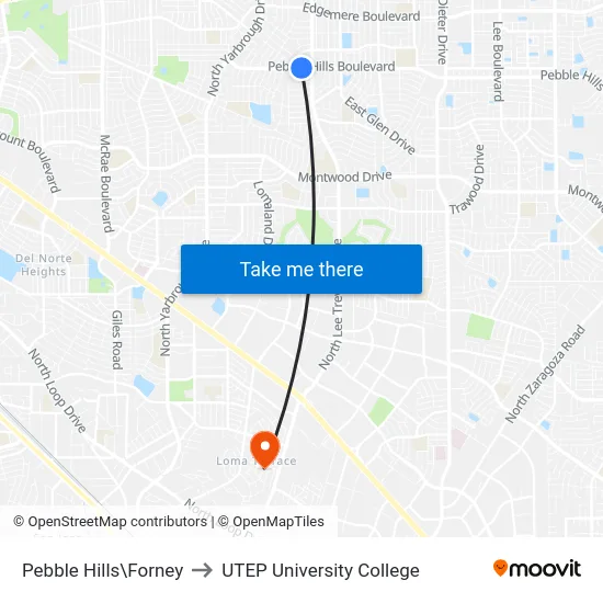 Pebble Hills\Forney to UTEP University College map