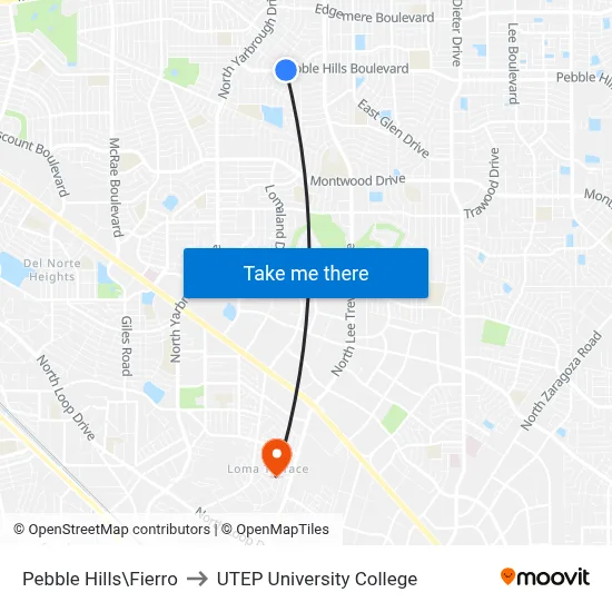 Pebble Hills\Fierro to UTEP University College map