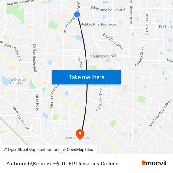 Yarbrough\Kinross to UTEP University College map