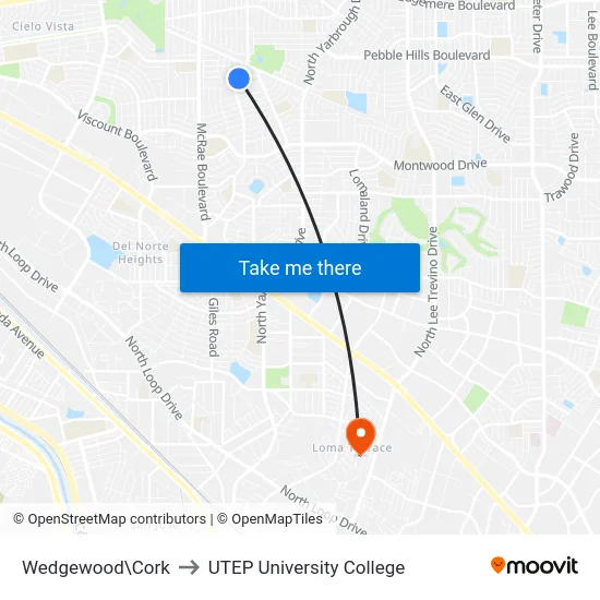 Wedgewood\Cork to UTEP University College map