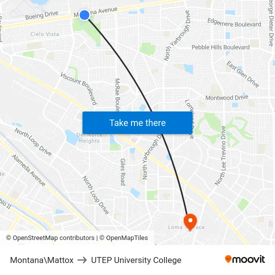 Montana\Mattox to UTEP University College map