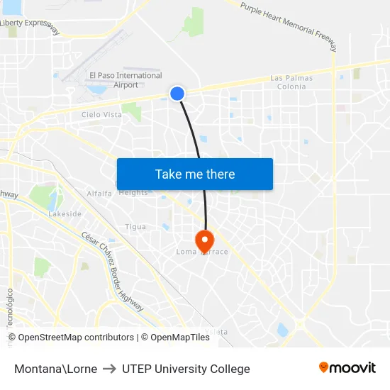 Montana\Lorne to UTEP University College map