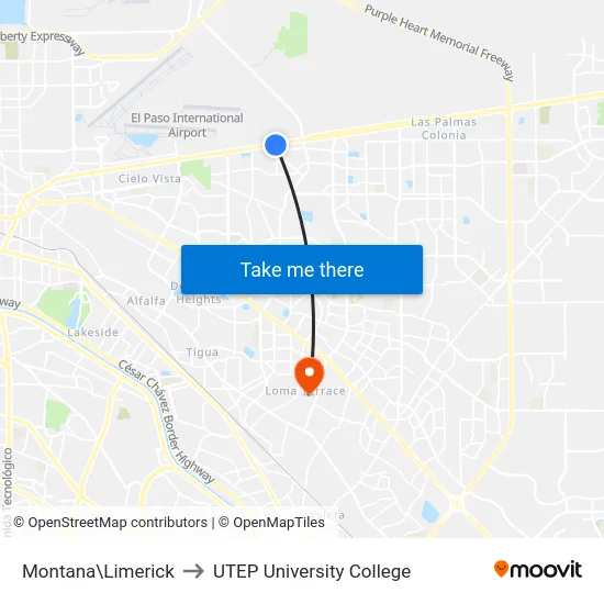 Montana\Limerick to UTEP University College map