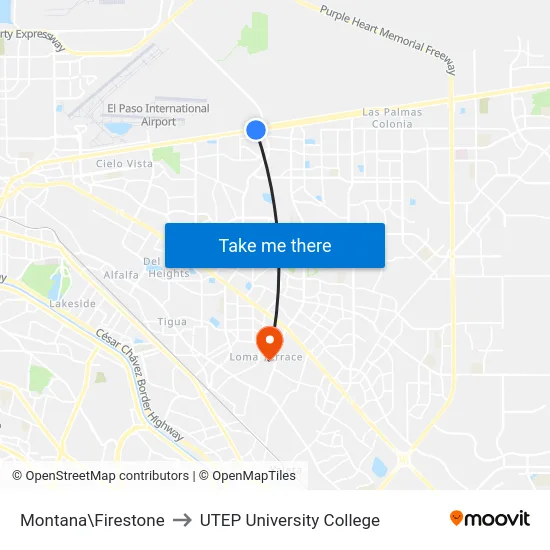 Montana\Firestone to UTEP University College map