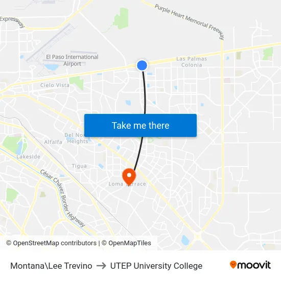 Montana\Lee Trevino to UTEP University College map