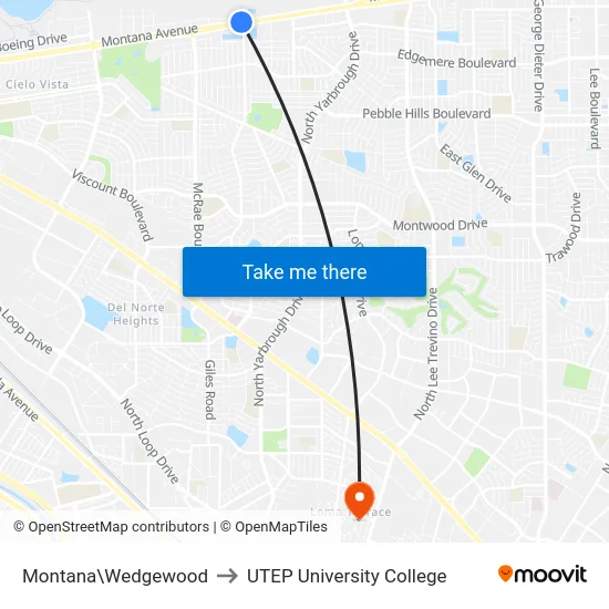 Montana\Wedgewood to UTEP University College map