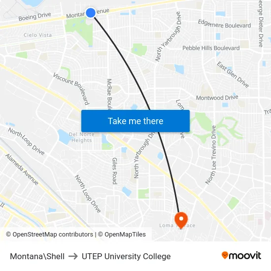 Montana\Shell to UTEP University College map