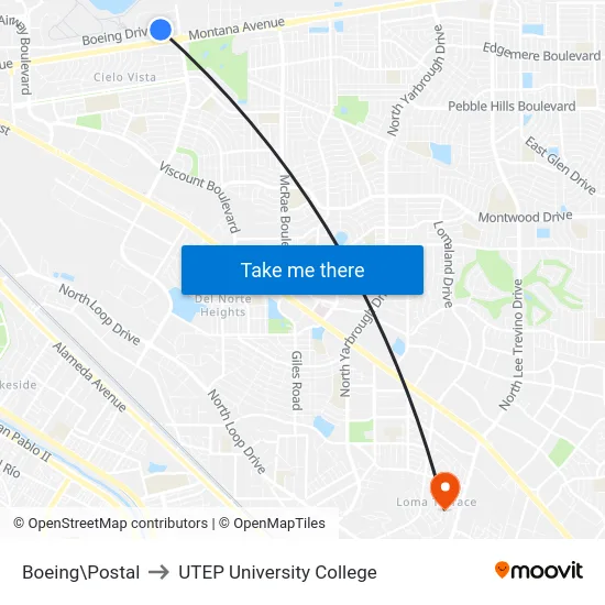 Boeing\Postal to UTEP University College map