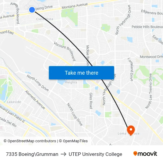 7335 Boeing\Grumman to UTEP University College map