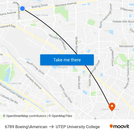 6789 Boeing\American to UTEP University College map