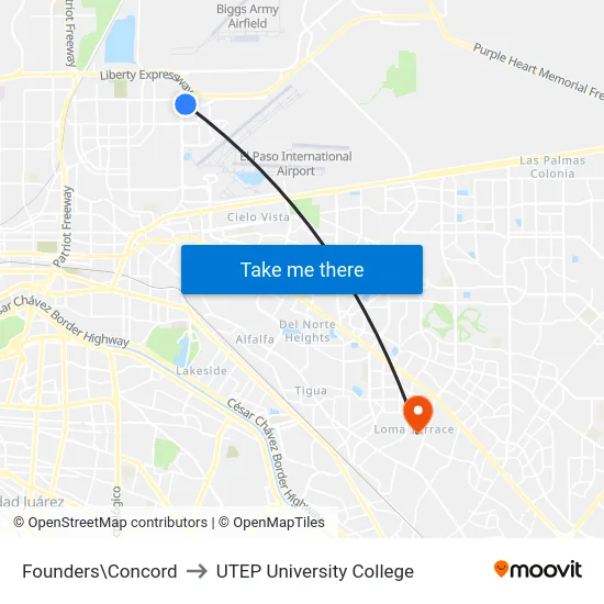 Founders\Concord to UTEP University College map