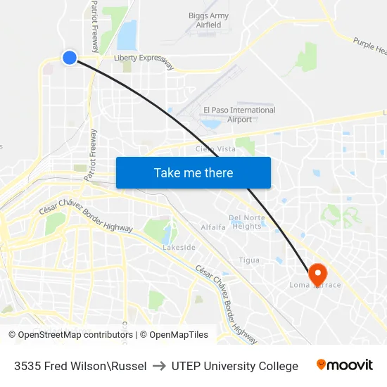 3535 Fred Wilson\Russel to UTEP University College map
