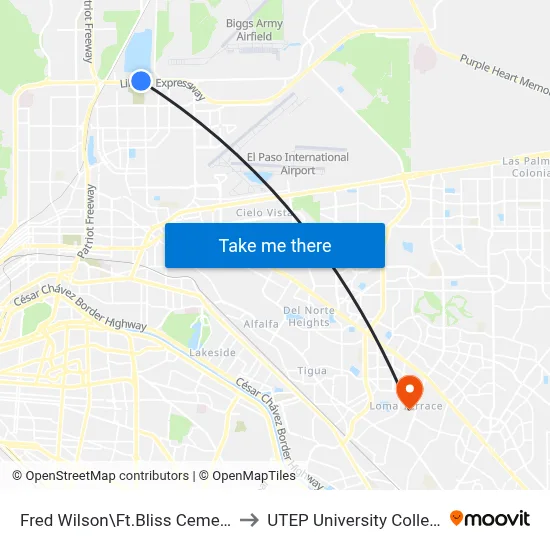 Fred Wilson\Ft.Bliss Cemetry to UTEP University College map