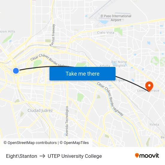 Eight\Stanton to UTEP University College map