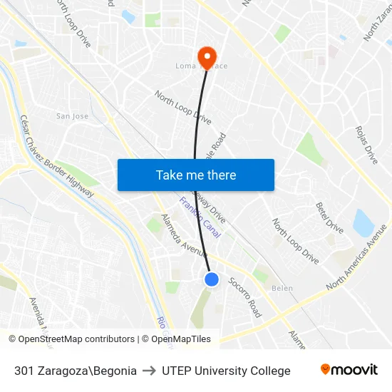 301 Zaragoza\Begonia to UTEP University College map
