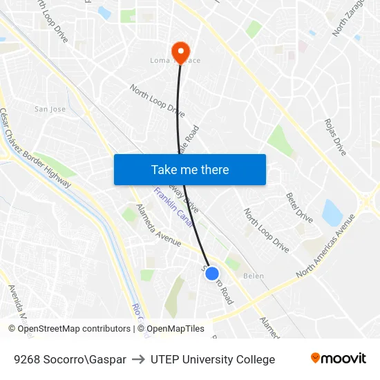 9268 Socorro\Gaspar to UTEP University College map