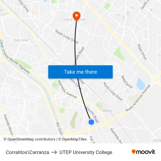 Corralitos\Carranza to UTEP University College map