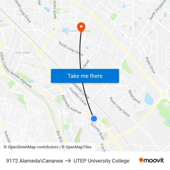9172 Alameda\Cananea to UTEP University College map