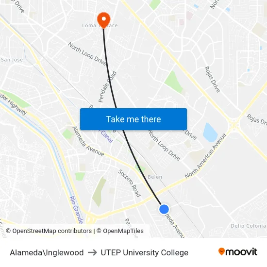 Alameda\Inglewood to UTEP University College map