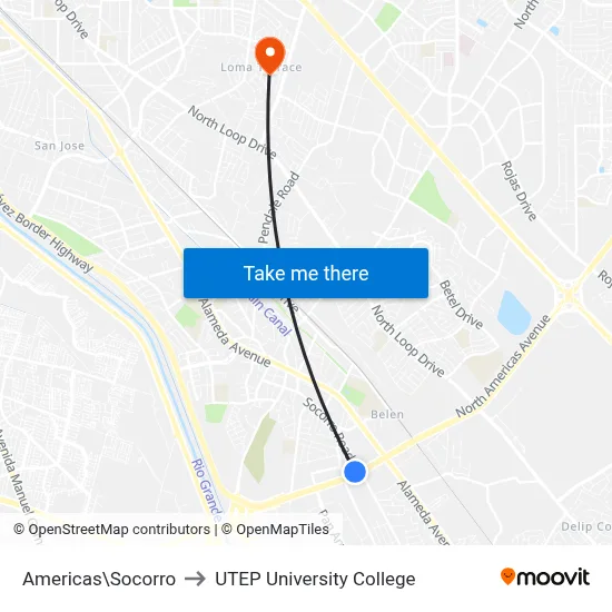Americas\Socorro to UTEP University College map