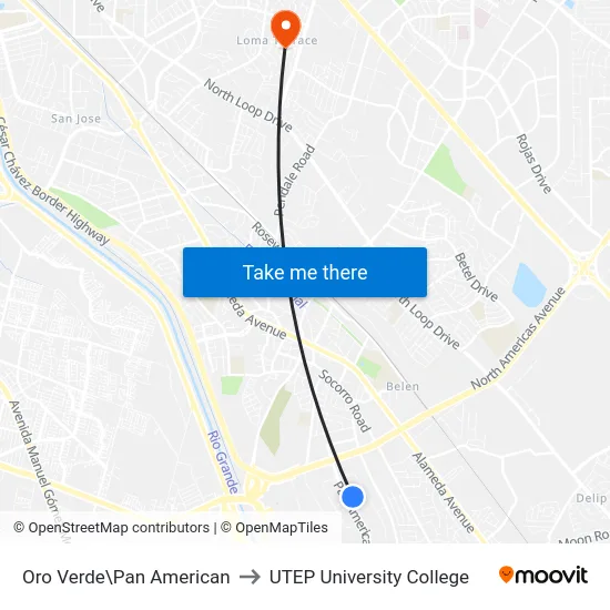 Oro Verde\Pan American to UTEP University College map